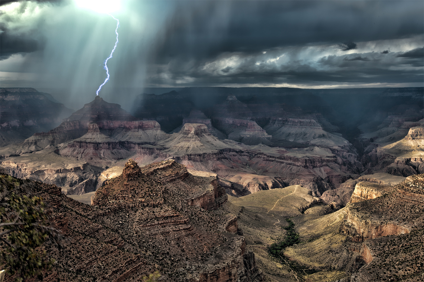 Layered red rock cliffs of the Grand Canyon carved by the Colorado River, USA